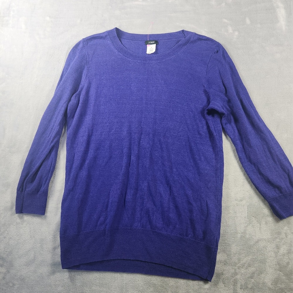 J Crew Womens Sz S Sweater Blue 100% Linen Crew Neck Pullover